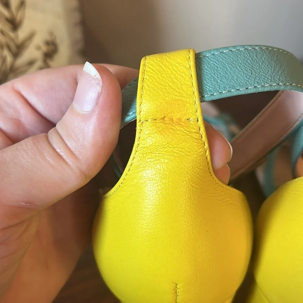 J. Crew Yellow/Blue Stella Heel in Colorblock Leather Size 8.5